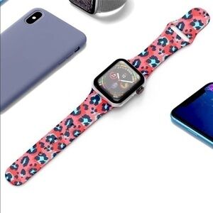 Pink Leopard Print Apple Watch Band 38mm 40mm Long Strap Silicone NWT